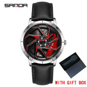 SANDA P1088 Man Trend Watch Steel Band Waterproof Watch Premium Quartz Movement Car Wheel Shaped Rotating Dial Relogio Masculino