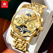 OELVS 6678 Men's Watches Luxury Original Automatic Mechanical Tourbillon Watch for Man Waterproof Luminous Date Week Moon Phase