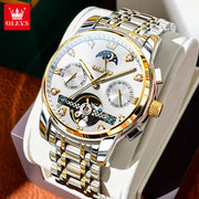 OELVS 6678 Men's Watches Luxury Original Automatic Mechanical Tourbillon Watch for Man Waterproof Luminous Date Week Moon Phase