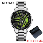 Mens  Fashion Watches SANDA Steel Waterproof Sport Quartz Watch Men Creative Design 360 Rotating Car Wheel Dial watch Relogio