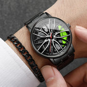 4PCS/Set Fashion 3D Car Wheel Dial Men Sports Watch Luxury Men's Stainless Steel Band Quartz Watches Jewelry Set（Without Box）