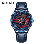 Mens  Fashion Watches SANDA Steel Waterproof Sport Quartz Watch Men Creative Design 360 Rotating Car Wheel Dial watch Relogio