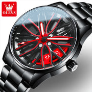 OLEVS Men Watches Rotatable Wheel Hub Dial Fashion Trend Original Quartz Wristwatch Waterproof Stainless Steel Luminous No.9937