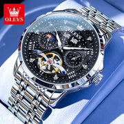 OLEVS Original Brand Men's Watches Moon Phase Starry DiskWaterproof Multifunctional Luminous Fully Automatic Mechanical Watch  ﻿