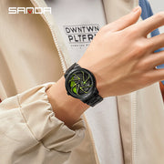 SANDA P1088 Man Trend Watch Steel Band Waterproof Watch Premium Quartz Movement Car Wheel Shaped Rotating Dial Relogio Masculino