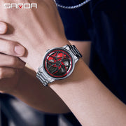 SANDA Men Spray Rotate Watch Chic Hot Sell Sports 360 Rotating Car Wheel Watches For Men Waterproof Quartz Cool Watch El reloj