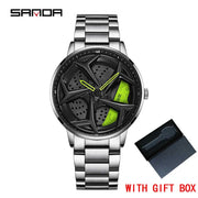 Fashion Mens Watches 360 Rotating Car Wheel Dial Luxury Wrist Watch Casual Sports Waterproof Quartz Watch Men Relogio Masculino