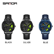 Fashion Mens Watches 360 Rotating Car Wheel Dial Luxury Wrist Watch Casual Sports Waterproof Quartz Watch Men Relogio Masculino